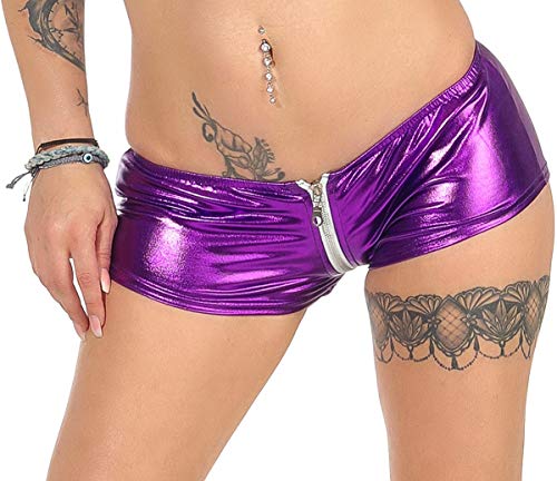 Jela London Damen Hotpants Shorts GoGo Poledance Panty Glitzer Metallic, Lila von Jela London