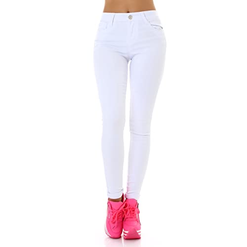 Jela London Damen Jeans Hoher Bund Skinny Slim Bodycon Stretch, Weiß 34-36 von Jela London