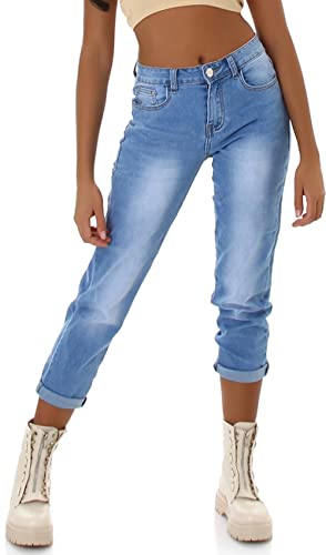 Jela London Damen Jeans Hoher Bund Weites Bein Mom High Waist Stretch, Hellblau 34-36 von Jela London