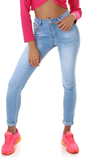 Jela London Damen Jeans Push Up High Waist Bleached Stretch Skinny Slim, Hellblau 36 von Jela London