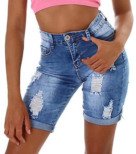 Jela London Damen Jeansshorts Denim Shorts Stretch Skinny Washed, Hell-Blau 32-34 von Jela London