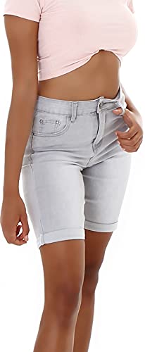 Jela London Damen Jeansshorts Stretch Skinny Bleached Umschlagsaum, Grau 34-36 von Jela London