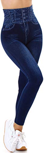 Jela London Damen Jeggings Hoher Bund Taillen-Leggins Print-Muster Slimming Stretch, Marine 38-40 von Jela London