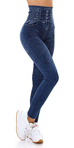 Jela London Damen High Waist Jeggings Hoher Bund Taillen Leggins Print Muster Slimming Stretch, Tintenblau 38-40 von Jela London