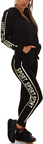 Jela London Damen Jogginganzug Hausanzug High-Waist Leggings Kapuzenjacke, Gold 66 34-36 (S/M) von Jela London