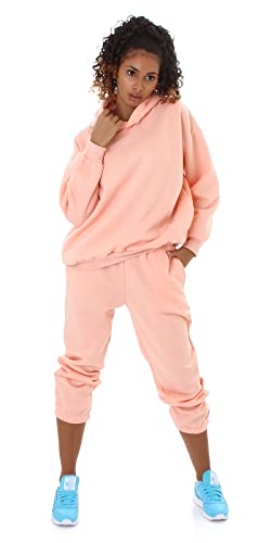 Jela London Damen Jogginganzug Hausanzug Kapuzenpullover Oversize Loose, Apricot M von Jela London