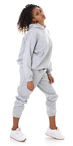 Jela London Damen Jogginganzug Hausanzug Kapuzenpullover Oversize Loose, Hellgrau L von Jela London