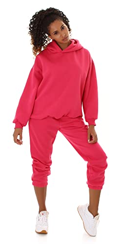 Jela London Damen Jogginganzug Hausanzug Kapuzenpullover Oversize Loose, Pink L von Jela London