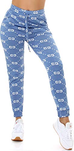 Jela London Damen Jogginghose Freizeit-Hose Stretch Print-Muster Taschen Kordelzug, Blau 40-42 (L/XL) von Jela London