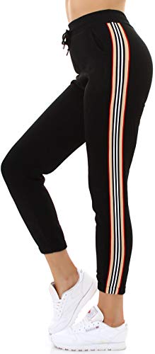 Jela London Damen High Waist Jogginghose Skinny Stretch Streifen Gold, Schwarz 40-42 (L/XL) von Jela London