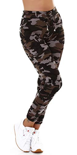 Jela London Damen Jogginghose Skinny Camouflage Flecktarn High-Waist, Grau 34-36 (S/M) von Jela London