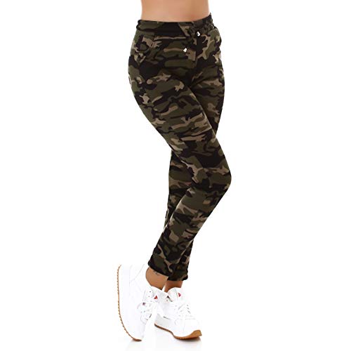 Jela London Damen Jogginghose Skinny Camouflage Flecktarn High-Waist, Schwarz 34-36 (S/M) von Jela London