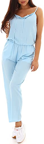 Jela London Damen Langer Overall Onesie Jumper Jumpsuit V-Ausschnitt Träger verstellbar Taschen, Hellblau 40-42 (L/XL) von Jela London