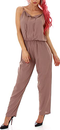 Jela London Damen Langer Overall Onesie Jumper Jumpsuit V-Ausschnitt Träger verstellbar Taschen, Hellbraun 40-42 (L/XL) von Jela London