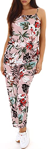 Jela London Damen Langer Overall Onesie Jumper Jumpsuit V-Ausschnitt Träger verstellbar Taschen, Rosa 40-42 (L/XL) von Jela London