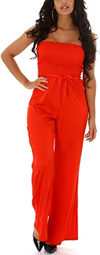 Jela London Damen Leichter Bandeau-Overall Sommer Stretch Satin, Rot M von Jela London