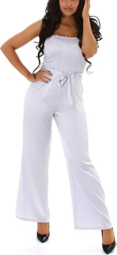 Jela London Damen Leichter Bandeau-Overall Sommer Stretch Satin, Silber S von Jela London