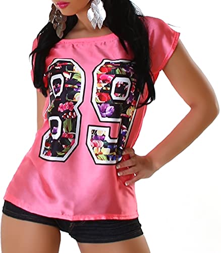 Jela London Damen Leichtes Sommer T-Shirt Top College-Style Satin Transparent, Pink von Jela London
