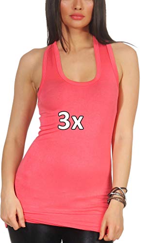 Jela London Damen Long Top Racerback Träger lang Stretch einfarbig Scoop U-Ausschnitt, 3X Light Apricot Koralle 32-36 von Jela London