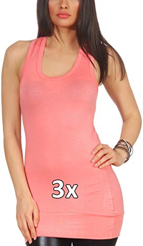Jela London Damen Long Top Racerback Träger lang Stretch einfarbig Scoop U-Ausschnitt 32-36, 3X Rosa von Jela London