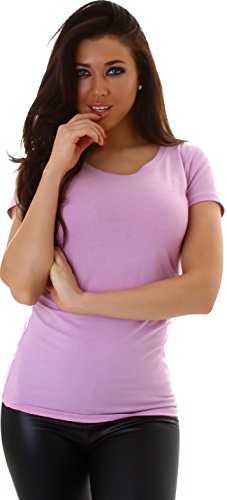 Jela London Damen T Shirt lang Longshirt Basic Stretch einfarbigFlieder (Rundhals), 38-40 (XL) von Jela London