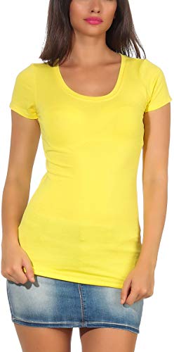 Jela London Damen T Shirt lang Longshirt Basic Stretch einfarbigGelb (Rundhals), 32-34 (S) von Jela London