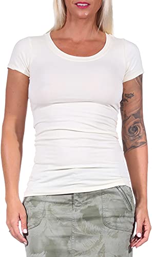 Jela London Damen Basic Longshirt T Shirt lang Stretch Rundhals Kurzarm einfarbig, Gelb 32, 36-38 (L) von Jela London