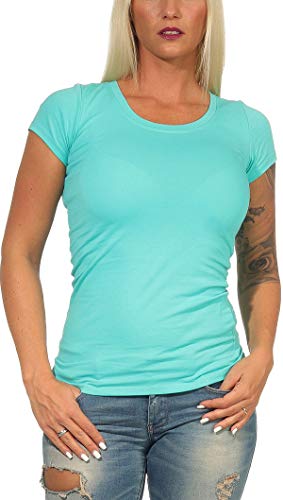 Jela London Damen Basic Longshirt T Shirt lang Stretch Rundhals Kurzarm einfarbig, Grün 75, 38-40 (XL) von Jela London