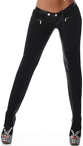 Jela London Damen Low-Waist Hüfthose Stretch Kunstleder Wetlook, Schwarz 40 von Jela London