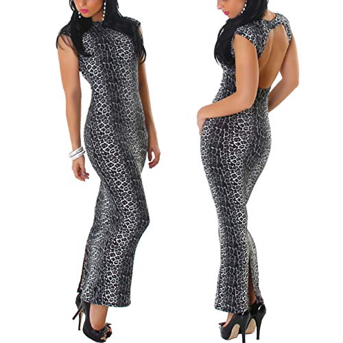 Jela London Damen Maxikleid Leopard Schlauchkleid Rückenfrei Schlüsselloch, Schwarz-Grau S Jela London Damen Maxikleid Leopard Schlauchkleid Rückenfrei Schlüsselloch, Schwarz-Grau S von Jela London