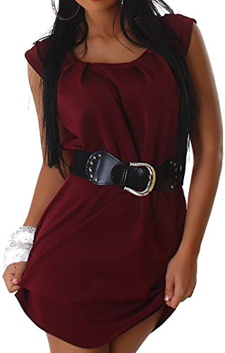 Jela London Damen Midi-Kleid Knielang Träger symmetrisch Cocktailkleid Stretch Raffung Gürtel 34 36 38, Herbst-Rot von Jela London