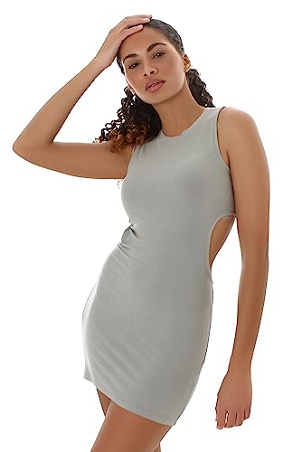 Jela London Damen Mini Kleid Cut-Out Feinripp Stretch Bodycon dünn leicht, Green 36 (Label M) von Jela London