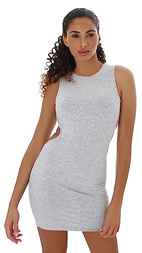 Jela London Damen Mini Kleid Cut-Out Feinripp Stretch Bodycon dünn leicht, Grey 36 (Label M) von Jela London