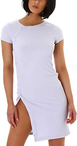 Jela London Damen Minikleid Beinschlitz Zierleiste Stretch Bodycon, Hell-Violett 38-40 (L) von Jela London