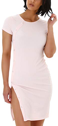 Jela London Damen Minikleid Beinschlitz Zierleiste Stretch Bodycon, Rosa 36-38 (M) von Jela London