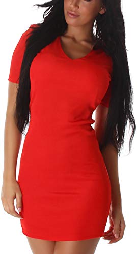 Jela London Damen Minikleid Stretch V-Ausschnitt kurz Schulterpolster, Rot 38-40 (40) von Jela London