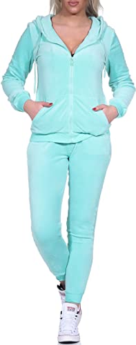 Jela London Damen Nicki Hausanzug Jogginganzug Velour Samt Jogging Freizeit Hose Kapuzen Jacke, Wassermelone Hell Grün, 38-40 (L) von Jela London