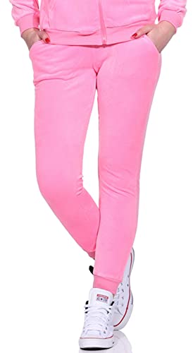 Jela London Damen Nicki Jogginghose Samt Velour Homewear, Neonrosa 34 36 (S) von Jela London