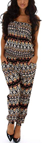 Jela London Damen Overall Bandeau Onesie Jumpsuit luftig leicht Musterung, Schwarz-Braun Jela London Damen Overall Bandeau Onesie Jumpsuit luftig leicht Musterung, Schwarz-Braun von Jela London
