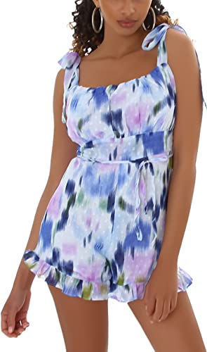 Jela London Damen Overall kurz Raffung Träger Onesie Jumpsuit, Blau 36-38 (M) von Jela London