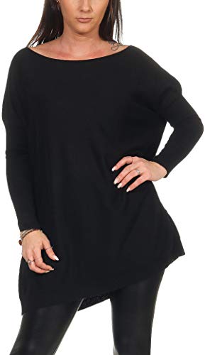 Jela London Damen Oversize Kuschel-Pullover Sonntagspulli Longpulli, Schwarz von Jela London