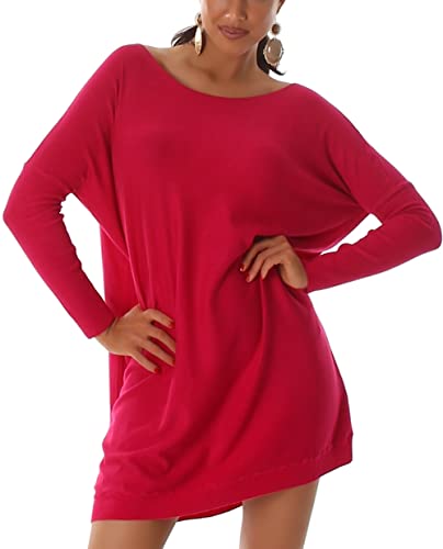 Jela London Damen Oversize Pullover Longpulli Fledermaus Flügelärmel Sweatshirt Homewear, Dunkel Pink, 36-38 von Jela London