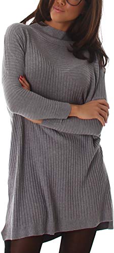 Jela London Damen Oversize Pullover gerippt Fledermausärmel Streifen Muster, Grau 36-38 von Jela London