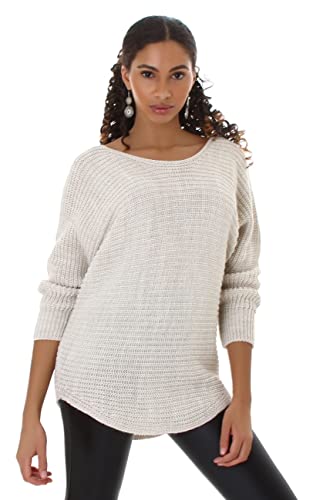 Jela London Damen Oversize Strick-Pullover U-Boot Ausschnitt, Beige von Jela London