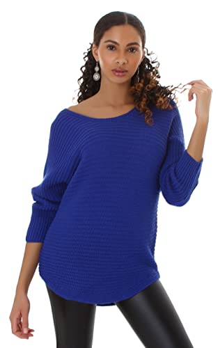 Jela London Damen Oversize Strick-Pullover U-Boot Ausschnitt, Dunkelblau von Jela London