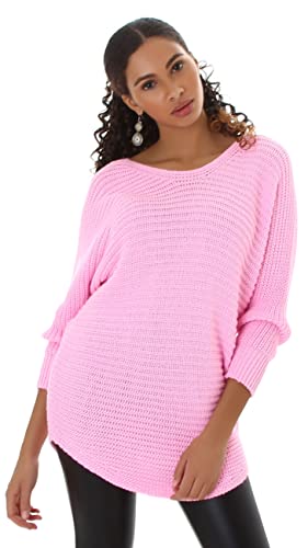 Jela London Damen Oversize Strick-Pullover U-Boot Ausschnitt, Rosa von Jela London