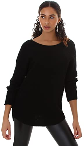 Jela London Damen Oversize Strick-Pullover U-Boot Ausschnitt, Schwarz von Jela London