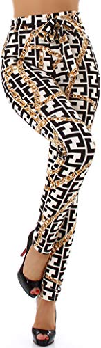 Jela London Damen Paperbag Stretchhose High Waist Ketten Musterung, Muster Groß 40-42 (XL/XXL) von Jela London