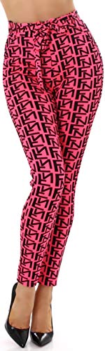 Jela London Damen Paperpag-Hose High Waist Stretchhose Taillenhose, Muster 2 Pink 36-38 von Jela London