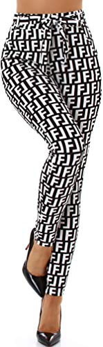 Jela London Damen Paperpag Stretchhose High-Waist Ketten-Musterung, Schwarz-Weiß Muster 38-40 (L/XL) von Jela London
